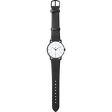 squarestreet SQ38 Plano Matte Black Stainless Steel Watch | Eggshell White/Black Leather SQ38 PS-16