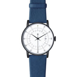 squarestreet SQ38 Plano Matte Black Stainless Steel Watch | Eggshell White/SWEDISH Blue Reindeer Leather SQ38 PS-29