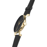 squarestreet SQ38 Plano Polished Gold Stainless Steel Watch | Black/SWEDISH Black Reindeer Leather SQ38 PS-36