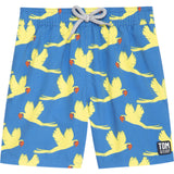 Tom & Teddy Boy's Parrots Swim Trunk | Mid Blue & Yellow / 11-12