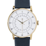 squarestreet SQ38 Plano Polished Gold Stainless Steel Watch | Eggshell White/Navy Leather SQ38 PS-08