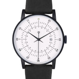 squarestreet SQ38 Plano Matte Black Stainless Steel Watch | Eggshell White/Black Leather SQ38 PS-16