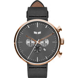 Vestal Roosevelt Chrono Italian Leather Watch | Black/Rosegold/Grey