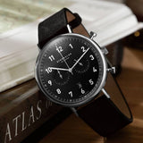 Sternglas Chrono Quartz Watch Black Leather Band | Black/Silver