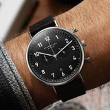 Sternglas Chrono Quartz Watch Black Leather Band | Black/Silver