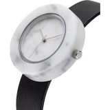 Analog Mason Genuine White Marble Circular Watch | Black Strap sb-wo