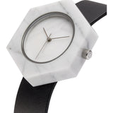Analog Mason Genuine White Marble Hex Watch | Black Strap sb-wx