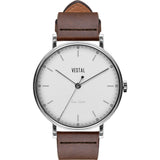Vestal The Sophisticate Italian Leather Watch | Brown/Silver/White