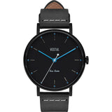Vestal The Sophisticate Italian Leather Watch | Black/Black/Blue Accent
