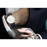 squarestreet SQ38 Plano Polished Gold Stainless Steel Watch | Eggshell White/Navy Leather SQ38 PS-08