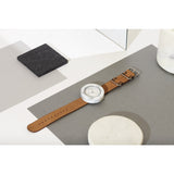 Analog Mason Genuine White Marble Circular Watch | Tan Strap st-wo