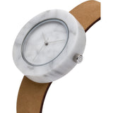 Analog Mason Genuine White Marble Circular Watch | Tan Strap st-wo