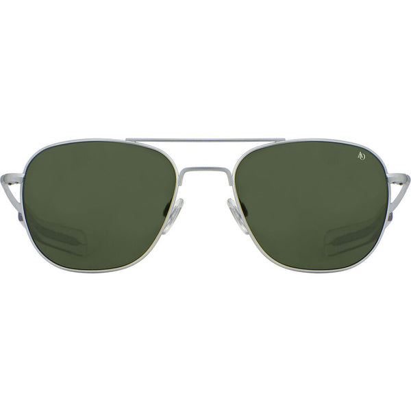 American Optical Big Original Pilot Sunglasses Bayonet | Matte Silver/Polarized Glass Green