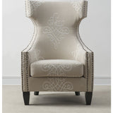 TOV Furniture Gramercy Embroidered Linen Wing Chair | Beige- TOV-A36