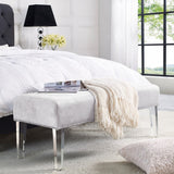 TOV Furniture Stella Croc Velvet Acrylic Bench | Silver TOV-O30