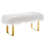 TOV Furniture Sherpa Sheepskin Bench | White/Gold TOV-O64