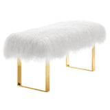 TOV Furniture Sherpa Sheepskin Bench | White/Gold TOV-O64