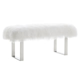 TOV Furniture Sherpa Sheepskin Bench | White/Silver TOV-O92