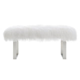 TOV Furniture Sherpa Sheepskin Bench | White/Silver TOV-O92