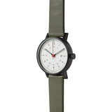 VOID Black Round Black Date Watch | Olive leather V03D-BL/OL/WH