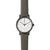 VOID Black Round Black Date Watch | Olive leather V03D-BL/OL/WH