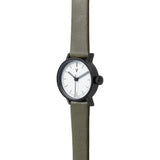 VOID Satin Black Round White Petite Watch | Olive leather V03P-BL/OL/WH