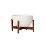 Modernica Case Study Tabletop Bowl With Wood Stand | White CER-W-BWL-8-4-BWA-WHT