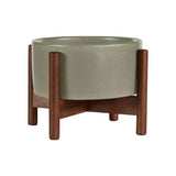 Modernica Case Study Desktop Cylinder With Wood Stand | Pebble CER-W-CYL-6-3-BWA-PEB