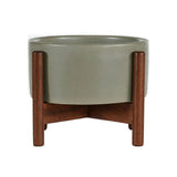 Modernica Case Study Desktop Cylinder With Wood Stand | Pebble CER-W-CYL-6-3-BWA-PEB