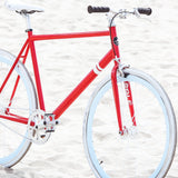 Sole Bicycles OFW Fixed Single Speed Bike | Candy Apple Red Frame/Baby Blue Rims Sole 035-59