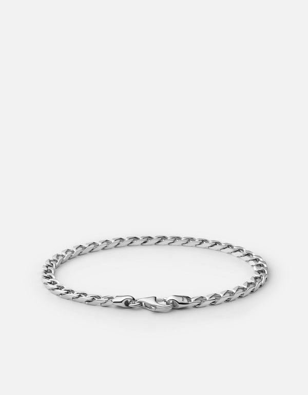 4mm Cuban Chain Bracelet, Sterling Silver