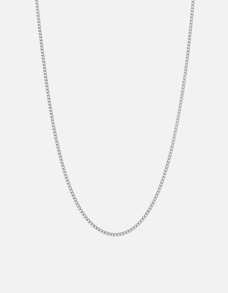 2mm Cuban Chain Necklace, Polished Silver