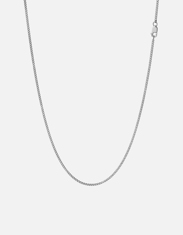 2mm Cuban Chain Necklace, Polished Silver