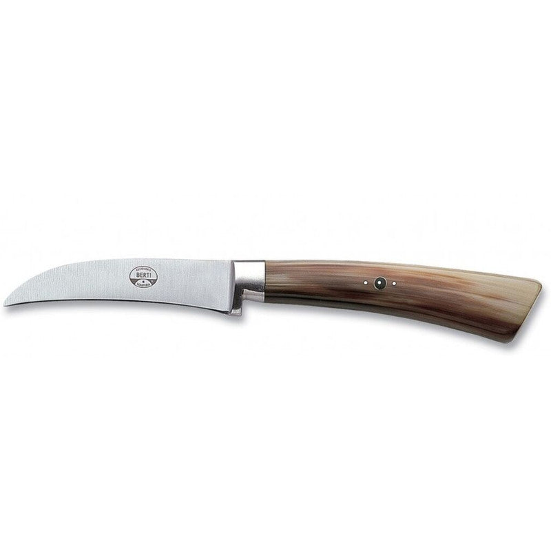 Coltellerie Berti Curved Paring Knife | 3" anchored tang blade Ox Horn