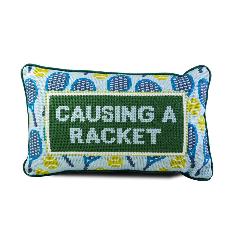 Furbish Causing A Racket Needlepoint Pillow