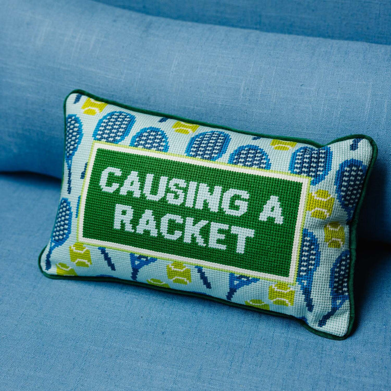 Furbish Causing A Racket Needlepoint Pillow