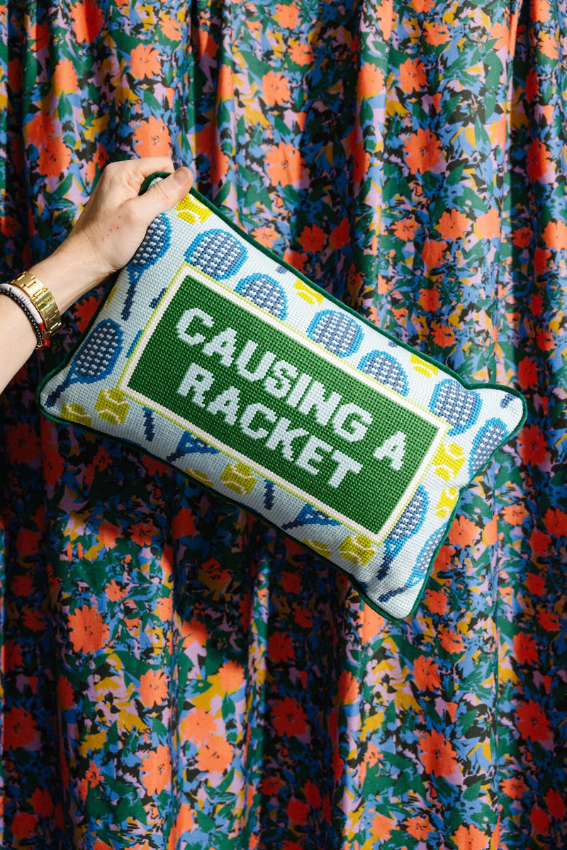 Furbish Causing A Racket Needlepoint Pillow