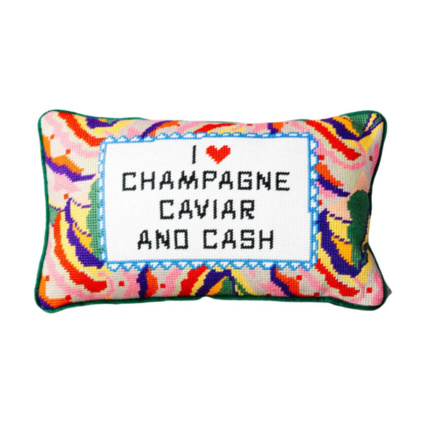 Furbish Caviar and Cash Needlepoint Pillow