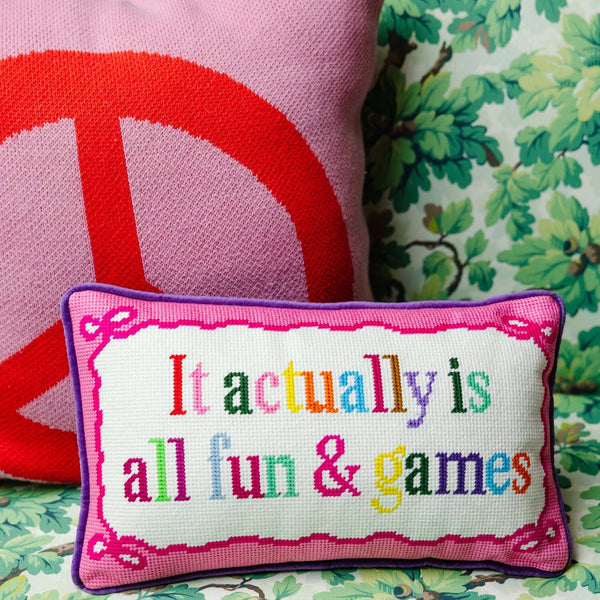 Furbish Fun And Games Needlepoint Pillow