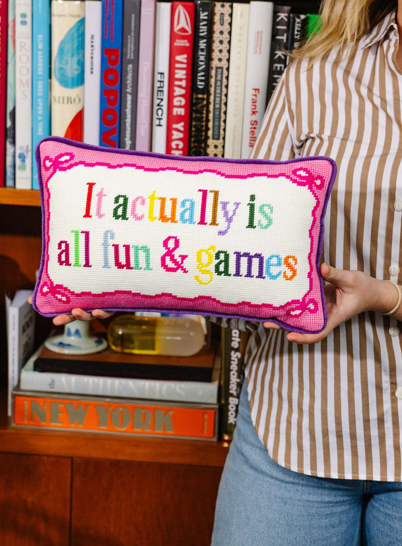 Furbish Fun And Games Needlepoint Pillow