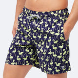 Tom & Teddy Men's Flamingos Swim Trunk | Dark Blue and Yellow