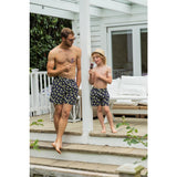 Tom & Teddy Men's Flamingos Swim Trunk | Dark Blue and Yellow