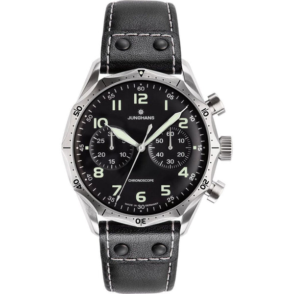 Junghans Meister Pilot Matt Black Watch | Riveted Leather Strap 027/3590.00
