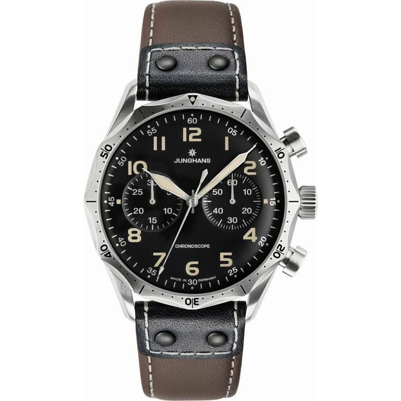 Junghans Meister Pilot Black Watch | Brown Riveted Leather Strap 027/3591.00