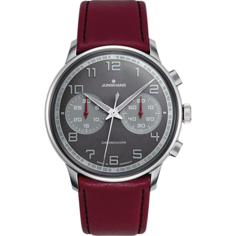 Junghans Meister Driver Chronoscope Watch | Burgundy Calf Leather Strap 027/3685.00
