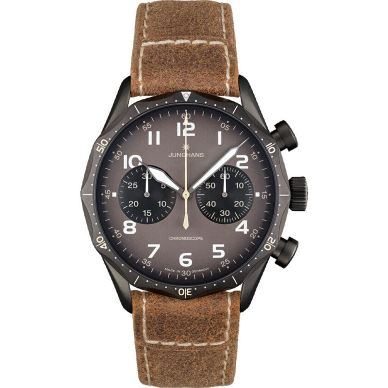 Junghans Meister Pilot Brown-Grey Watch | Brown Cowhide Leather Strap 027/3794.00