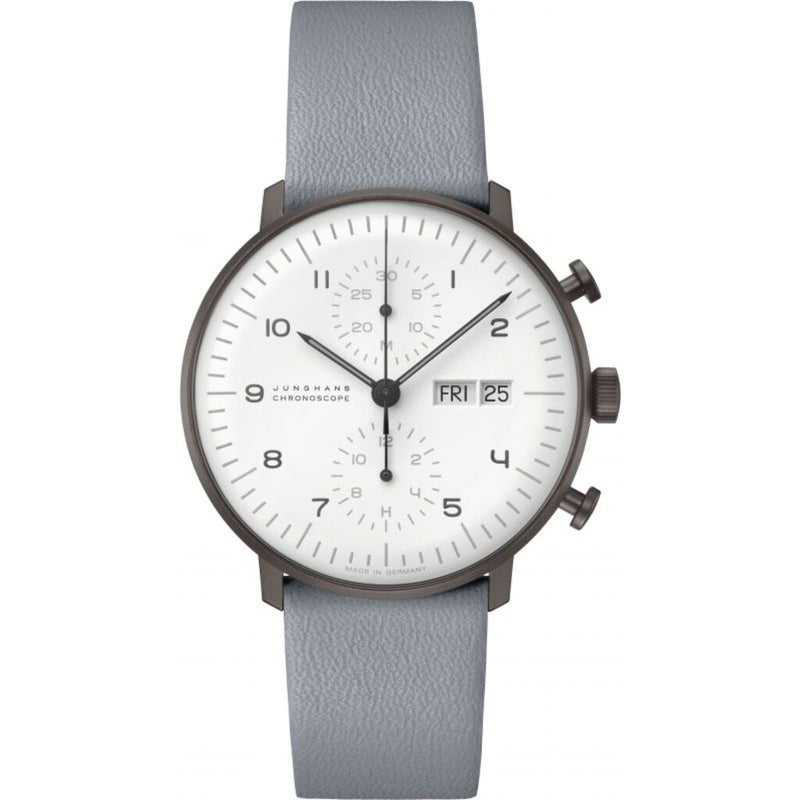 Junghans Max Bill Chronoscope Matt White Watch | Calf Leather Strap 027/4008.05