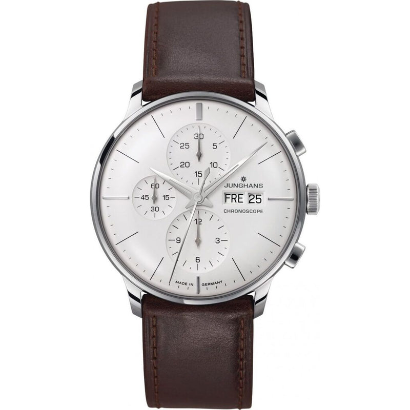 Junghans Meister Chronoscope Matt Siver Watch | Brown Horse Leather Strap 027/4120.01