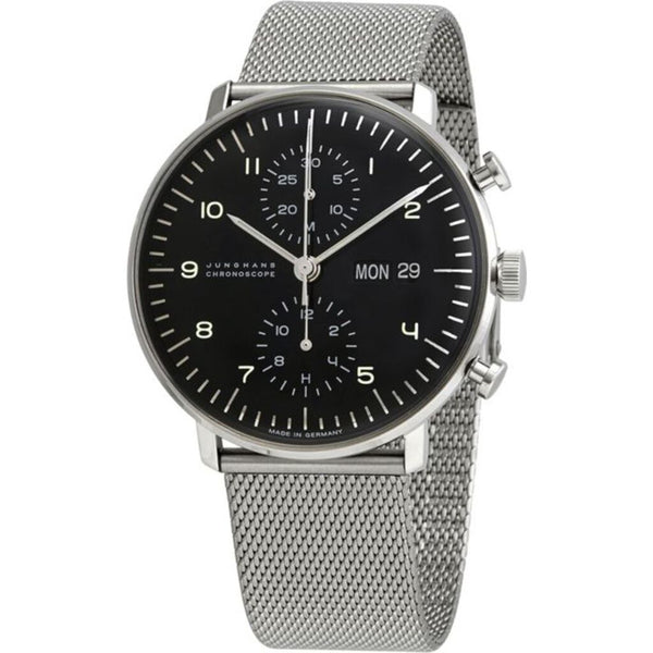 Junghans Max Bill Chronoscope Polished Black Watch | Milanaise Bracelet 027/4500.49