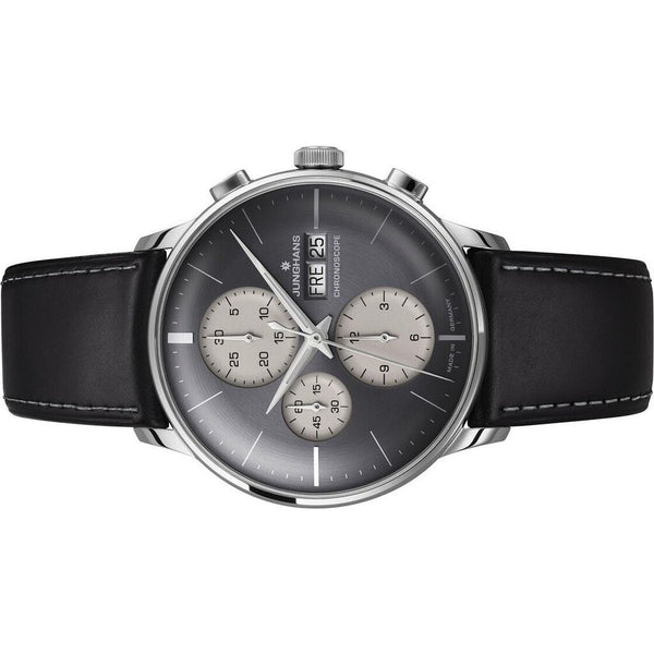 Junghans Meister Chronoscope Anthracite Grey Watch | Black Leather Strap 027/4525.01